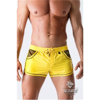 Maskulo - BeGuard Nylon Club Shorts with Contrasting Mesh Inserts Yellow