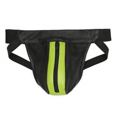 Addikt Leather Jockstrap Zip: Black & Green