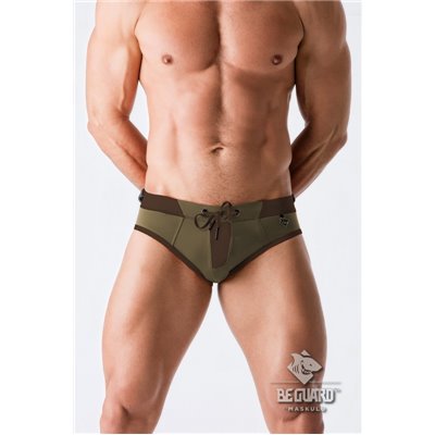 MASKULO - BeGuard Swimming Briefs with Zip Imitation on the Front Olive