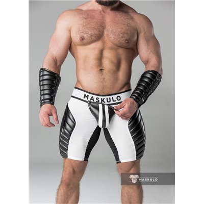 MASKULO - Men's Fetish Shorts Codpiece Zippered rear Full Thigh Pads White