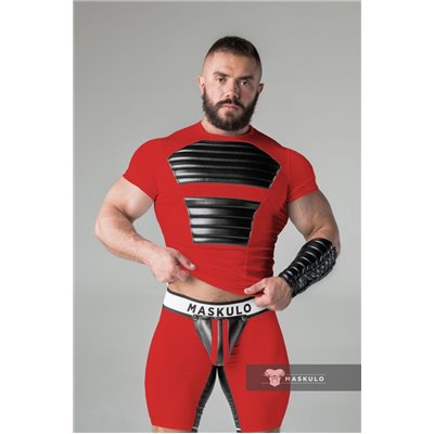 MASKULO - Armored Men's Fetish T-Shirt Spandex Front Pads Red