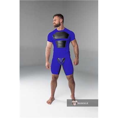 MASKULO - Armored Men's Fetish T-Shirt Spandex Front Pads Royal Blue