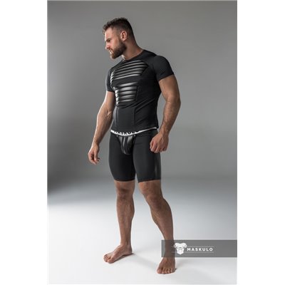 MASKULO - Armored Men's Fetish T-Shirt Spandex Front Pads Black