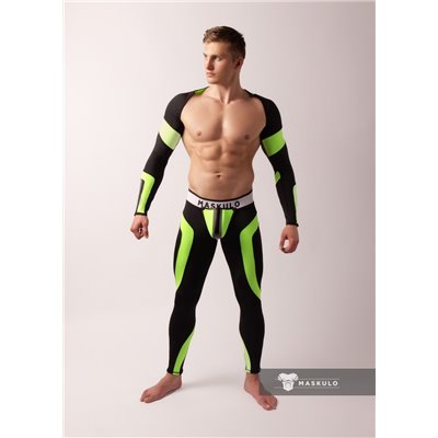 MASKULO - Men's Fetish Crop Top Spandex Long Sleeves Neon Green