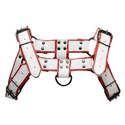 Addikt Smooth Leather Bulldog Harness: White & Red