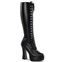 Electra Knee Boots with Front Lace Faux Leather Black  5" Heel