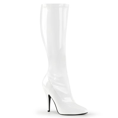 Seduce Stretch Knee Boot White 5" Heel