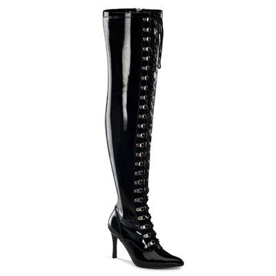 Dominatrix Lace up Thigh High Boots Black 5" Heel