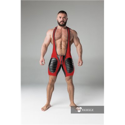 MASKULO - Wrestling Singlet Codpiece Thigh Pads Red