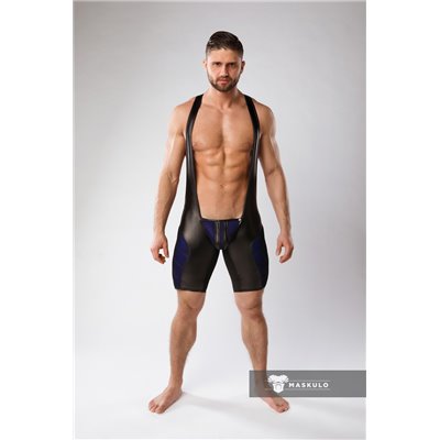 MASKULO - Color-Under Men's Fetish Wrestling singlet Zipped rear Royal Blue