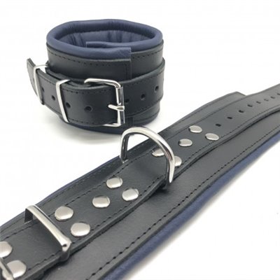 Leather ankle cuff - Padding - Black/Blue
