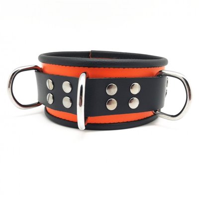 Leather collar- 3D ring - Orange/Black