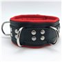 Leather collar - padding - 3D ring - Black/Red