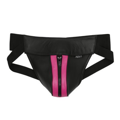 Addikt Leather Jockstrap Zip: Black & Pink